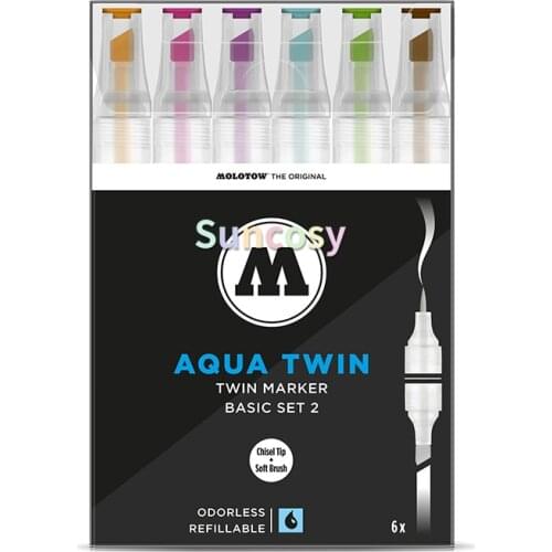 Molotow Aqua Twin Markers - Basic Colors Set , Grey Colors Set, Great for Graphic Design, Watercolor, and Graffiti