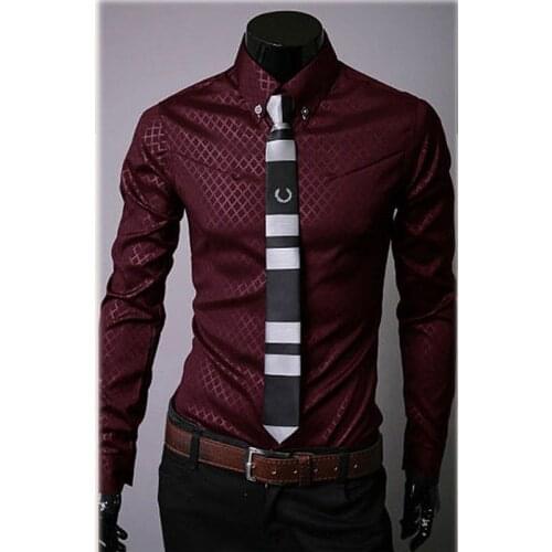 Fashion Mens Luxury Casual Shirts Slim Fit Dress Shirts Long Sleeve Button Tops-Y107