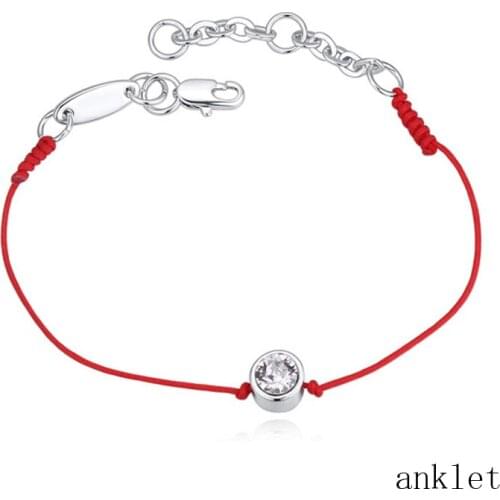 Fashion Ladies Round Beads Anklet Gold Color Plate Crystal Anklet Red String Foot Jewelery For Women Anklets Bracelet on the Log
