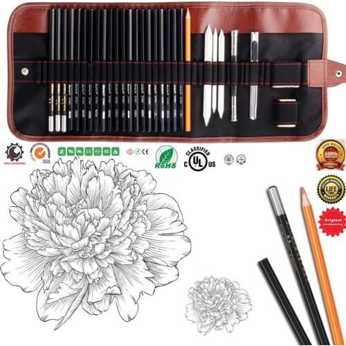 Pen Charcoal Sketch Set Sketching Pencil Set,Pencils Eraser Craft Knife Pencil Extender Canvas,Pro Art Supply Beginners Artist