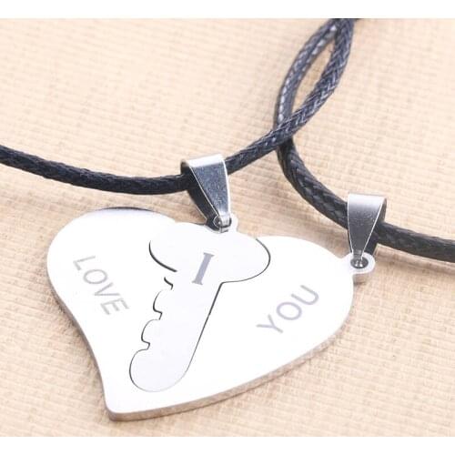 Set Heart Shape Love Key Pendant I Love You Paired Stainless Steel Couple Jigsaw Necklace Best Friend Jewelry