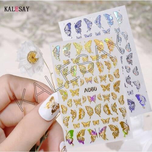 New Arrive 3D Nail Art Sticker Decal Decoration Butterfly Laser Gold Nail Stickers White Adhesive Moon Manicure Sticker Nails