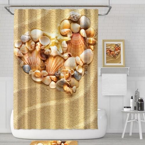 New Natural Scenery 3D Printing Shower Curtain Beach Shell Waterproof and Mildew Proof Polyester Decorative Shower Curtain