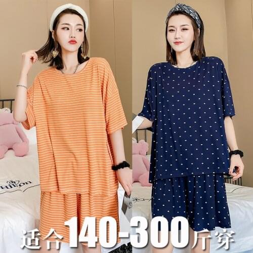 Large Size Pajamas Women Summer Milk Silk Thin Short-Sleeved Shorts Two-Piece Set 140Kg Home Service 2XL-4XL
