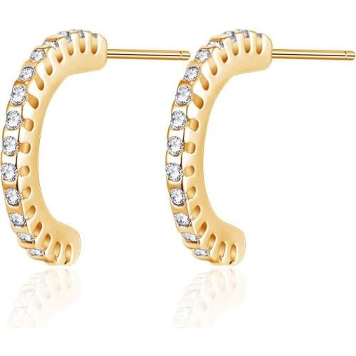 Simple C-shape Cubic Zirconia Stud Earrings for Women Gold Silver Color Plated CZ Small Earrings Temperament Charm Jewelry Gifts