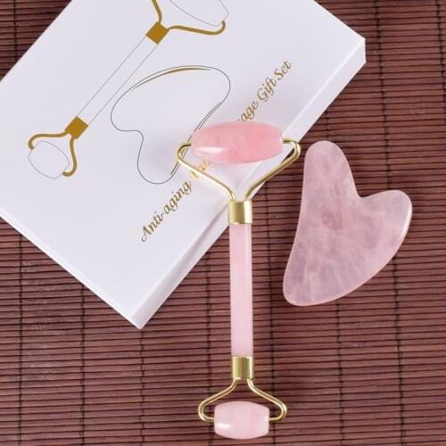 Face Roller Gua Sha Tool Set Gift Boxes Massage Rose Quartz Crystal Natural Stone SPA Acupuncture Scraping Body Healing Care