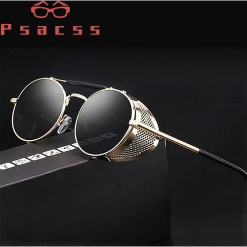 Psacss NEW Round Steampunk Sunglasses Women Men Metal Frame Vintage Brand Designer Womens Retro Sun Glasses High Quality UV400