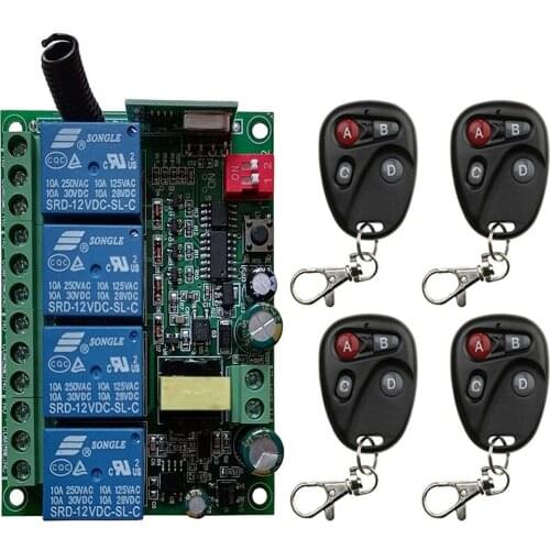 433MHz Universal Wireless Remote Control AC110V 220V 230V 4CH Relay Radio Receiver Module RF Switch for Gate Garage opener