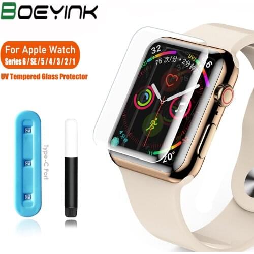 For Apple Watch Series 6 5 4 3 2 Screen Protector Full Cover UV liquid glue glass Film For iWatch 42 38 40 44 MM Tempered Glass