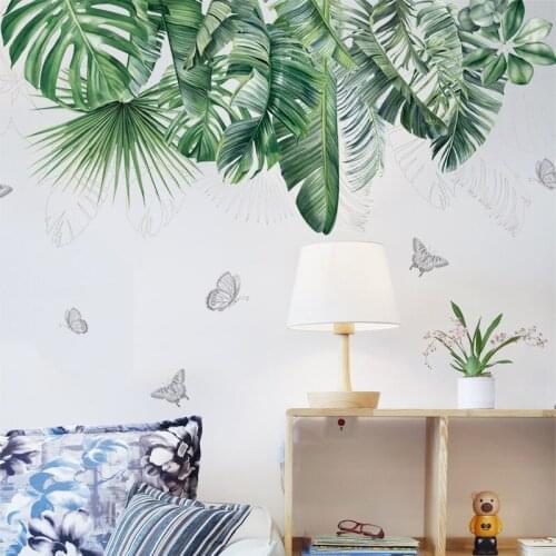 Green Plants Leaves Wall Stickers Living Room Sofa Backdrop Wall Decals Bedroom Decor Aesthetic Office Decor Art Warm Wallpaper