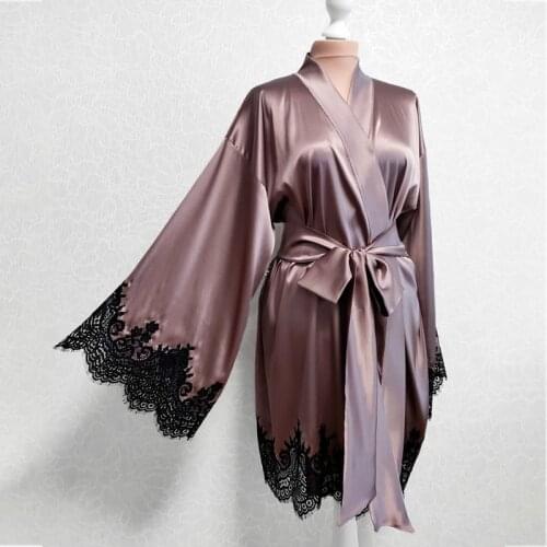 Short Silk Robe Kimono Dressing Gown with Belt Wedding Bathrobes Women Boudoir Sleepwear Nightgowns