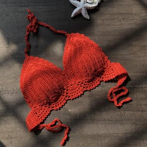 Biquinis feminino 2019 Comfortable Halter Casual Bikini Tops 6 Colors Hand-crocheted Tank Summer Bra Cotton Blends Beachwear