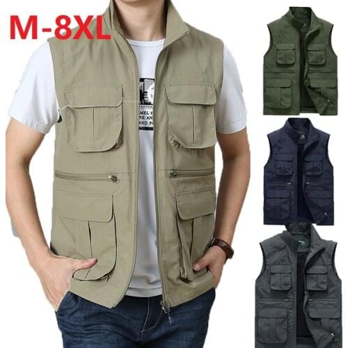 2021Men Tactical Multi-Pocket Classic Waistcoat Quick Dry Outdoor Fishing Photographer Mesh Sleeveless Work Jackets Plus Size8XL