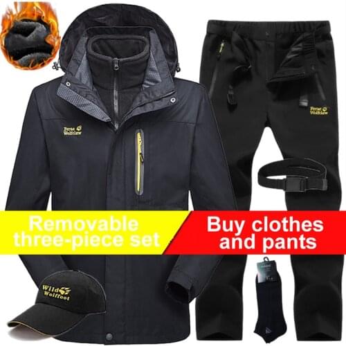 Winter ski suit mens Fleece liner Hiking jacket & Hiking Pants Thermal coat Outdoor Windproof waterproof mountaineering suit