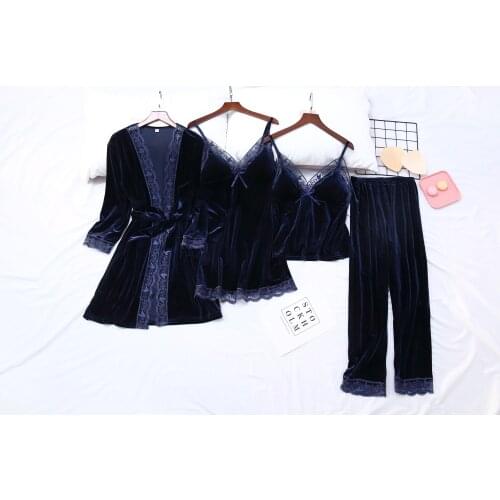 Winter Sexy Gold Velvet Silk Satin Womens Pajamas 2021 Spring And Summe Robe Bath Gown Nightdress Lace Home Wear Nightwear