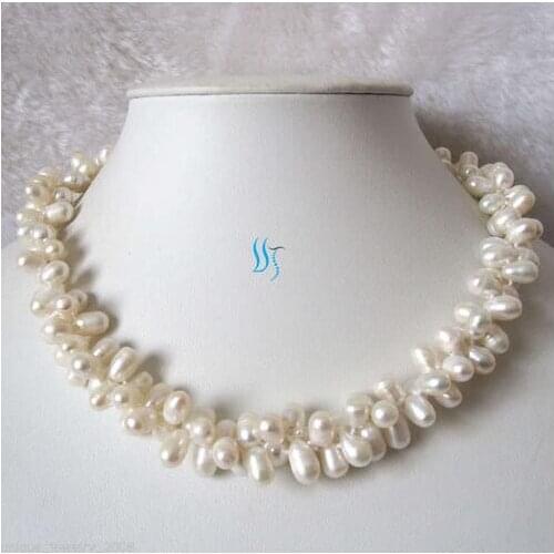 18 "7 - 8 mm 2Row white freshwater baroque pearl necklace