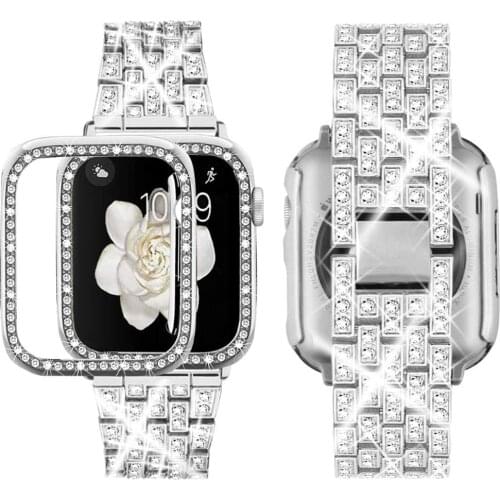 2pcs straps for apple watch 6 se case with band 40mm 44mm series 5 4 3 38mm 42mm for iwatch se 6 bands Women Jewelry Bling case