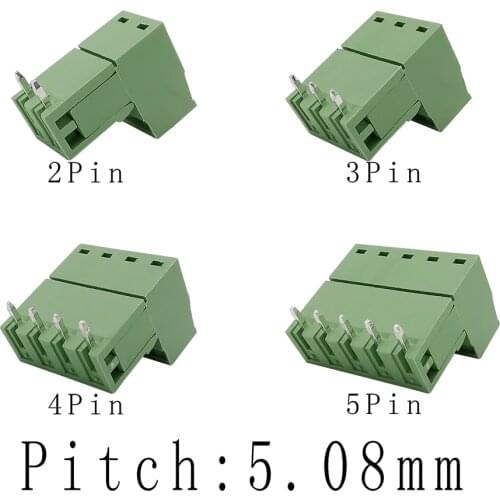 2EDG 5.08mm Right Angle PCB Screw Terminal Block Wire Connector Plug Pin Right Angle 5.08mm Pitch Header Socket 2P 3P 4P 5 Pin