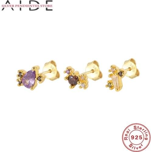 AIDE 3PCS Mini Piercing Stud Earrings Women S925 Sterling Silver Color Zircon Earrings 2021 Trend Fashion Jewelry Set Aros