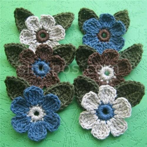 3D Crochet Flower Antique Chic, vintage leaf quilt scrapbook embellishment DIY fabric applique floral decoration brooch corsage