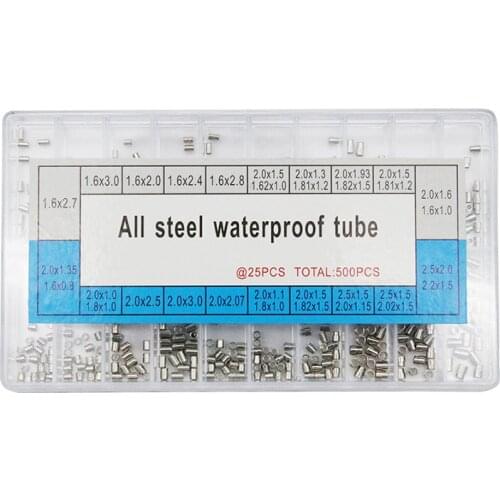 500pcs/box Watch Crown Tube Kit Box,Stainless Steel Assortment Watch Crown Tube Repalcement Parts for Watchmakers
