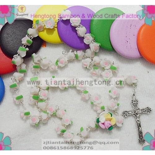 Free shipping 1pcs/set catholic Rosary necklace beautiful voilet Soft Cerami beads rose rosario with catholic cross