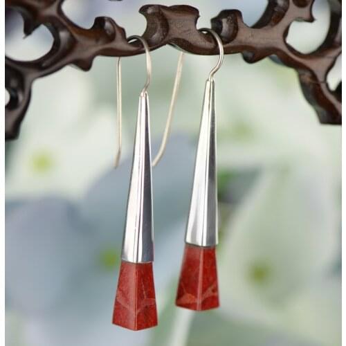 Bohemia 925 pure silver jewelry wholesale dyeing grass coral long Drop Earrings Female fashion collars Temperament women present