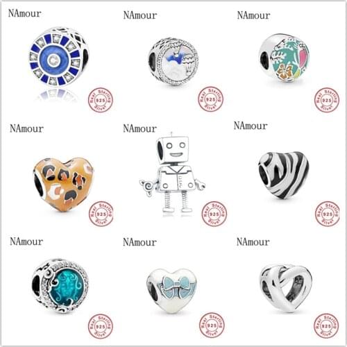 Free shipping robot hot ballon bow heart diy bead fit Original Pandora charms silver 925 Bracelet jewelry for women F284
