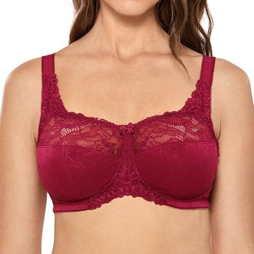 Plus Size Womens Full Coverage Bra Floral Lace Underwear Non-padded Bralette Unlined Wireless Bra Lingerie for Woman 38 DD E F G