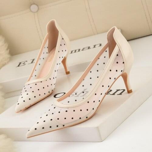 Breathable Cool Mesh Womens Shoes 2019 New Shallow Fashion High Heels Shoes Pointed Toe Sexy Cut-Outs Women Pumps Party Shoes