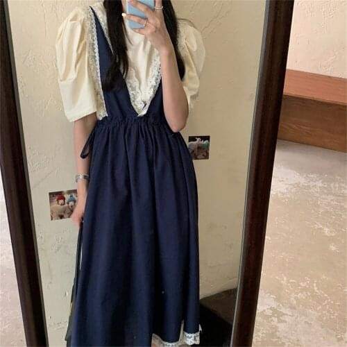 Alien Kitty 2021 French Summer Puff Sleeves Bottom Gentle T-Shirts Sweet Loose Fashion Women Prom Slip Dress 2 Piece Sets Suits