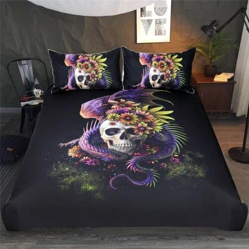 Skeleton Flowers Dragon 3D Print Comforter Bedding Set Duvet Covers Pillowcase Home Textile Queen King Size Luxury Fantasy Cool