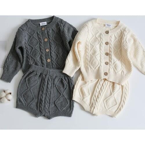 Toddler Girls Boys Suit Autumn Winter Children Clothing Boys Girls Baby Knit Sweater Cardigan + Shorts Suit Baby Clothes Suit
