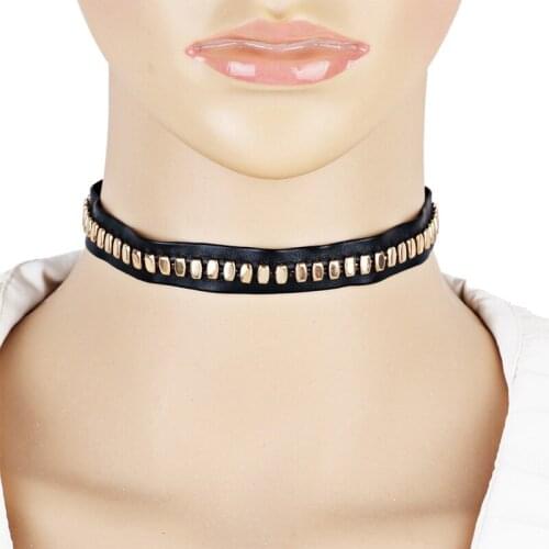 La MaxZa New 2 color Geometry PU Retro Choker Collar Gothic Punk Harajuku Necklaces for Women Personality Jewelry Accessories