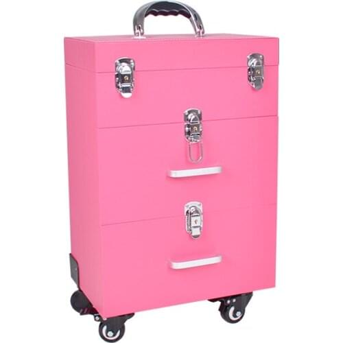 2016 Pink Hot professional makeup Munsu Nail Case cosmetics cases tool box caster Kit cosmetics case large capacity