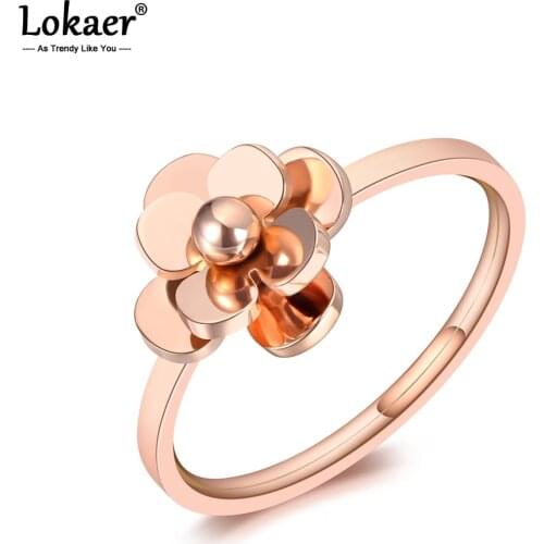 Lokaer Original Design Love Roses Engagement Rings Jewelry For Women Chic Rose Gold Titanium Stainless Steel Bridal Ring R19097