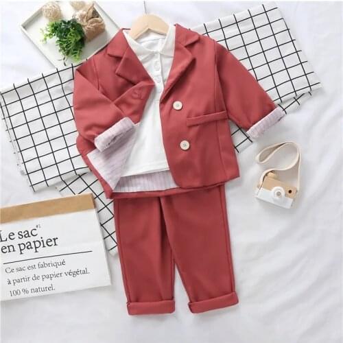 Baby Kids Fashion Suits Girl Boy Formal Clothes Sets Solid Color Jacket Pant 2PCS Childrens Party Costumes Girls Casual Outfits