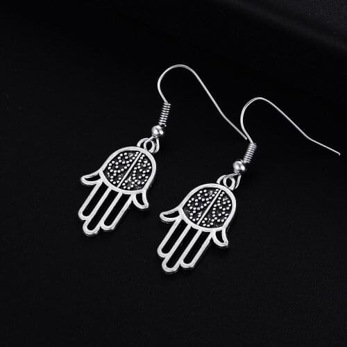 Trendy Vintage Hand Shape Dangle Antique Silver Plated Earrings for Women Girl Retro Drop Earrings Cute Earring Jewelry