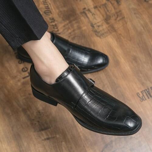 Patent Leather Men Monk Shoes Fashion Loafers Black Brown Slip on Mens Dress Shoes Wedding Party Formal Oxfords Shoes Size 39-45