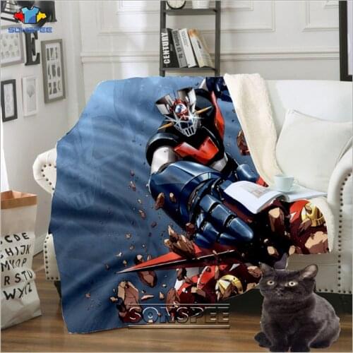 SONSPEE Anime Mazinger Z Soft Fleece Bedding Blanket Quilt Fashionable Home Vintage 3D Print Sherpa Plush Throw Kids Blankets