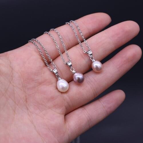 New Style Natural Freshwater Pearl Necklace Bread Beads Pendant For Women Stainless Steel Chain Charms Love Romantic Gift