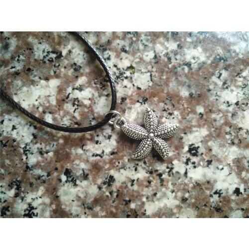 Gift small starfish shell conch charm pendant necklace cute 3D sea star sail sailor sea shell ocean beach leather necklace