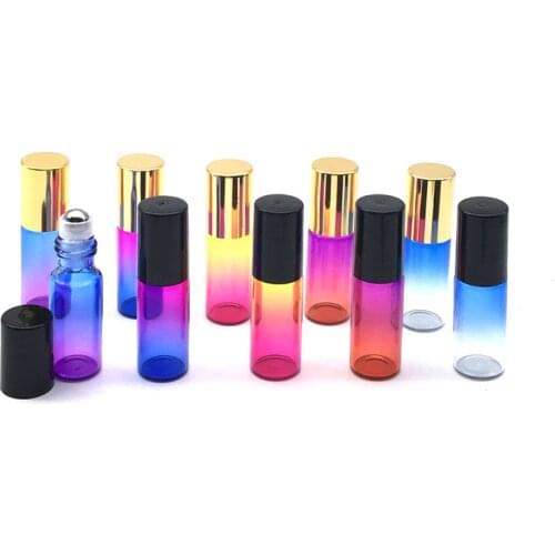 10pcs Empty 5ml Glass Container Gradient Color Perfume Bottle Roll On Fragrance Sample Essential Oil Bottle Roller