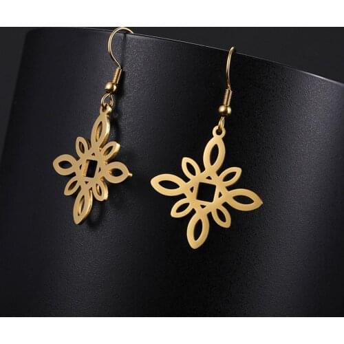 My Shape Stainless Steel Earrings For Women Flower Round Pendant Gold Color Earrings Dangle Jewelry Mothers Day Gift New