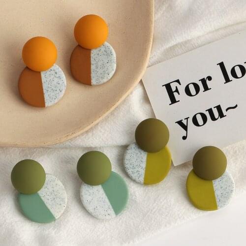 AENSOA 1Pair 2021 Trendy Candy Color Stitching Ceramic Clay Earrings Unusual Round Pendant Cute Geometric Dangle Drop Earrings