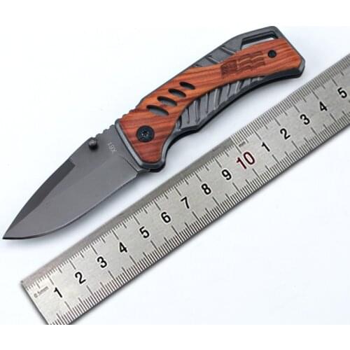 6.14'' Folding Pocket Knife Outdoor Survival Tactical Knife Wood Handle Camping Hiking Hunting Knives Self-defense EDC Tools