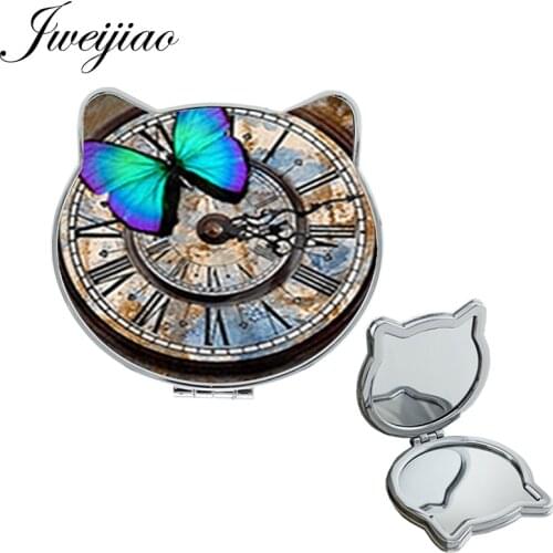 JWEIJIAO old clock and bule Butterfly Ear vintage Shaped Beauty Makeup mirrors time is money insect espelho for makeup b137