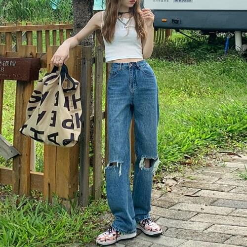Vintage Ripped Jeans Woman 2021 High Waist Boyfriends Straight Jeans For Women Plus Size Denim Pants Trousers Jean Femme