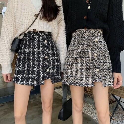 Woman Skirts Womens Plaid Skirt Autumn and Winter Woolen A- line Skirt Split Package Hip Skirt Mujer Faldas Saias Mulher