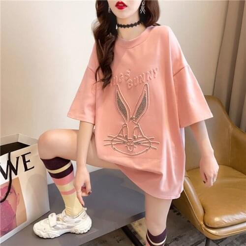 2021 Women Summer T Shirt 3D pattern Diamonds Haif sleeves Loose long style Good quality